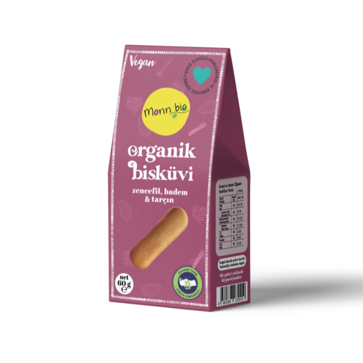 Monn Bio Organik Zencefil Badem Tarçınlı Bisküvi 60 g